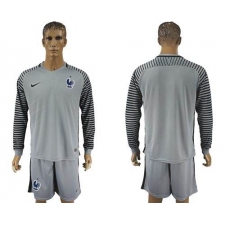 France Blank Grey Goalkeeper Long Sleeves Soccer Country Jersey