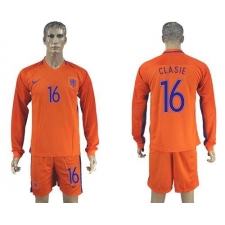 Holland #16 Clasie Home Long Sleeves Soccer Country Jersey
