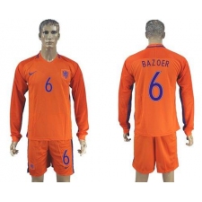 Holland #6 Bazoer Home Long Sleeves Soccer Country Jersey