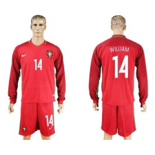 Portugal #14 William Home Long Sleeves Soccer Country Jersey