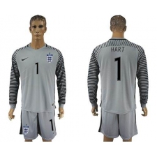 England #1 Hart Grey Goalkeeper Long Sleeves Soccer Country Jersey