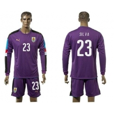 Uruguay #23 Silva Purple Long Sleeves Soccer Country Jersey