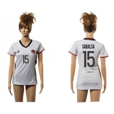 Women's Colombia #15 Sabalsa Away Soccer Country Jersey
