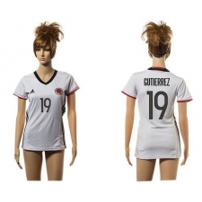 Women's Colombia #19 Gutierrez Away Soccer Country Jersey