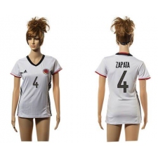 Women's Colombia #4 Zapata Away Soccer Country Jersey