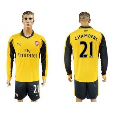 Arsenal #21 Chambers Away Long Sleeves Soccer Club Jersey