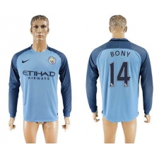 Manchester City #14 Bony Home Long Sleeves Soccer Club Jersey