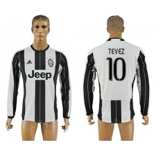Juventus #10 Tevez Home Long Sleeves Soccer Club Jersey