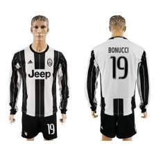 Juventus #19 Bonucci Home Long Sleeves Soccer Club Jersey