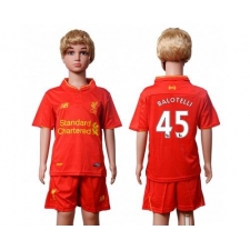 Liverpool #45 Balotelli Red Home Kid Soccer Club Jersey