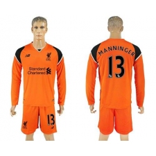 Liverpool #13 Manninger Orange Goalkeeper Long Sleeves Soccer Club Jersey