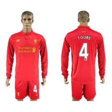 Liverpool #4 Toure Home Long Sleeves Soccer Club Jersey