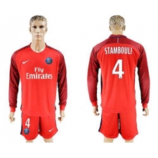 Paris Saint-Germain #4 Stambouli Red Long Sleeves Soccer Club Jersey