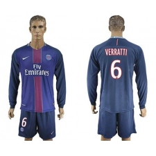 Paris Saint-Germain #6 Verratti Home Long Sleeves Soccer Club Jersey