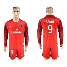Paris Saint-Germain #9 Cavani Red Long Sleeves Soccer Club Jersey