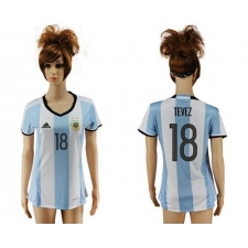 Women's Argentina #18 Tevez Home Soccer Country Jersey
