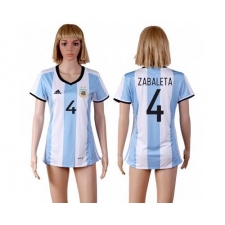 Women's Argentina #4 Zabaleta Home Soccer Country Jersey