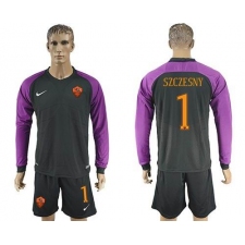 Roma #1 Szczesny Black Goalkeeper Long Sleeves Soccer Club Jersey