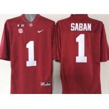 Alabama Crimson Tide #1 Nick Saban Red 2016 College Football Playoff National Championship Patch Stitched NCAA Jersey