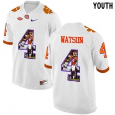 Clemson Tigers #4 DeShaun Watson White With Portrait Print Youth College Football Jersey4
