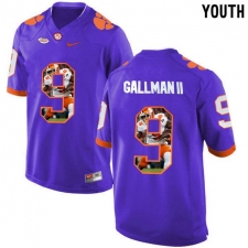 Clemson Tigers #9 Wayne Gallman II Purple With Portrait Print Youth College Football Jersey3