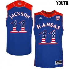 Kansas Jayhawks #11 Josh Jackson Blue Youth USA Flag College Basketball Jersey