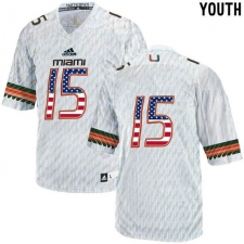 Miami Hurricanes #15 White USA Flag Youth College Football Jersey