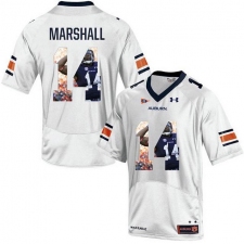 Auburn Tigers #14 Nick Marshall White With Portrait Print College Football Jersey