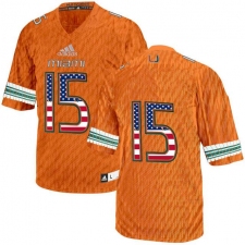 Miami Hurricanes #15 Orange USA Flag College Football Jersey
