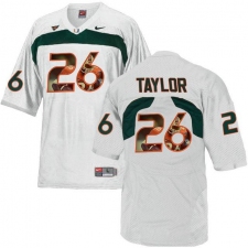 Miami Hurricanes #26 Sean Taylor White With Portrait Print College Football Jersey