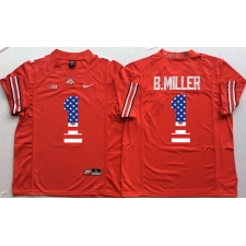 Ohio State Buckeyes #1 B.Miller Red USA Flag College Football Jersey