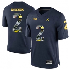 Michigan Wolverines #2 Charles Woodson Navy With Portrait Print College Football Jersey