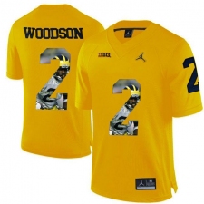 Michigan Wolverines #2 Charles Woodson Yellow With Portrait Print College Football Jersey2