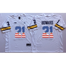 Michigan Wolverines #21 Desmond Howard White USA Flag College Jersey