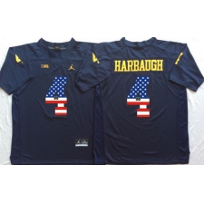 Michigan Wolverines #4 Jim Harbaugh Navy USA Flag College Jersey