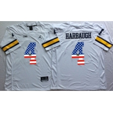 Michigan Wolverines #4 Jim Harbaugh White USA Flag College Jersey