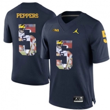 Michigan Wolverines #5 Jabrill Peppers Navy With Portrait Print College Football Jersey
