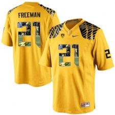Oregon Ducks #21 Royce Freeman Yellow With Portrait Print College Football Jersey2