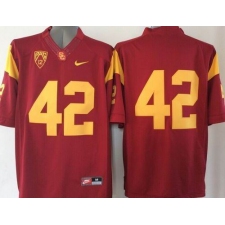 USC Trojans #42 Ronnie Lott Red PAC-12 C Patch Stitched NCAA Jersey