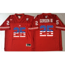 Wisconsin Badgers #25 Melvin Gordon III Red USA Flag College Jersey