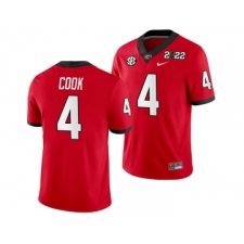 Men’s Georgia Bulldogs #4 James Cook 2022 Patch Red College Football Stitched Jersey