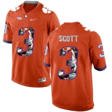 Clemson Tigers #3 Artavis Scott Orange With Portrait Print College Football Jersey3