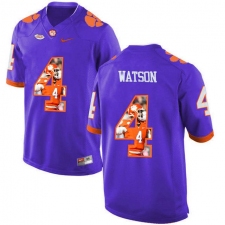 Clemson Tigers #4 DeShaun Watson Purple With Portrait Print College Football Jersey5