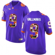 Clemson Tigers #9 Wayne Gallman II Purple With Portrait Print College Football Jersey3