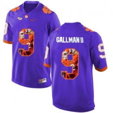 Clemson Tigers #9 Wayne Gallman II Purple With Portrait Print College Football Jersey