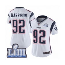 Women's Nike New England Patriots #92 James Harrison White Vapor Untouchable Limited Player Super Bowl LIII Bound NFL Jersey