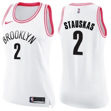 Women's Nike Brooklyn Nets #2 Nik Stauskas Swingman White/Pink Fashion NBA Jersey