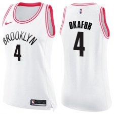 Women's Nike Brooklyn Nets #4 Jahlil Okafor Swingman White/Pink Fashion NBA Jersey
