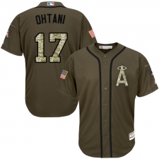 Men's Majestic Los Angeles Angels of Anaheim #17 Shohei Ohtani Replica Green Salute to Service MLB Jersey