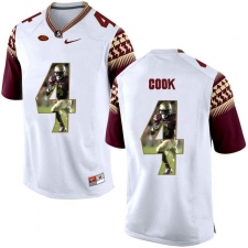 Florida State Seminoles #4 Dalvin Cook White With Portrait Print College Football Jersey2